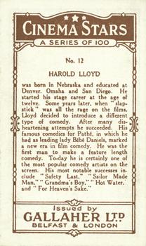 1926 Gallaher Cinema Stars #12 Harold Lloyd Back