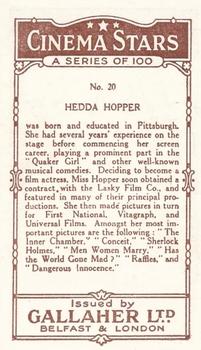 1926 Gallaher Cinema Stars #20 Hedda Hopper Back