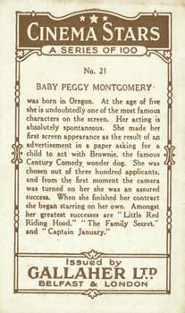 1926 Gallaher Cinema Stars #21 Baby Peggy Montgomery Back