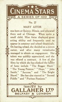 1926 Gallaher Cinema Stars #27 Mary Astor Back