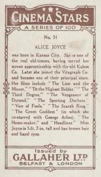 1926 Gallaher Cinema Stars #31 Alice Joyce Back