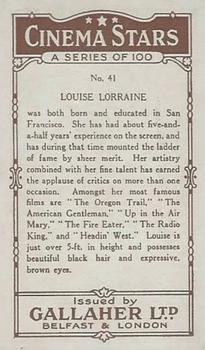 1926 Gallaher Cinema Stars #41 Louise Lorraine Back