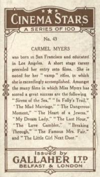 1926 Gallaher Cinema Stars #43 Carmel Myers Back