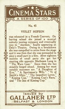 1926 Gallaher Cinema Stars #45 Violet Hopson Back