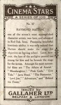 1926 Gallaher Cinema Stars #67 Raymond Hatton Back