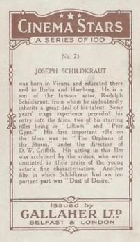 1926 Gallaher Cinema Stars #73 Joseph Schildkraut Back