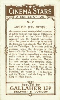 1926 Gallaher Cinema Stars #75 Adolphe Menjou Back