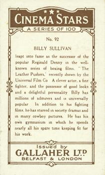1926 Gallaher Cinema Stars #92 Billy Sullivan Back