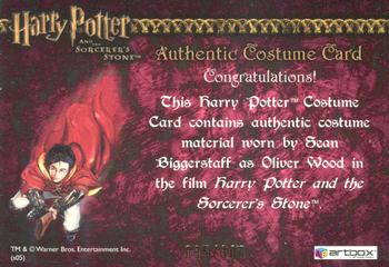 2005 ArtBox Harry Potter & the Sorcerer's Stone - Costumes #NNO Sean Biggerstaff as Oliver Wood Back