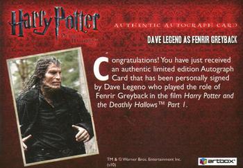 2010 Artbox Harry Potter and the Deathly Hallows Part 1 - Autographs #NNO Dave Legeno Back