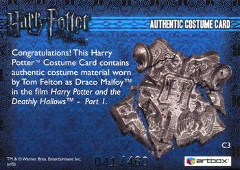 2010 Artbox Harry Potter and the Deathly Hallows Part 1 - Costumes #C3 Tom Felton as Draco Malfoy Back