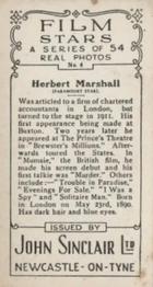 1934 John Sinclair Film Stars #4 Herbert Marshall Back