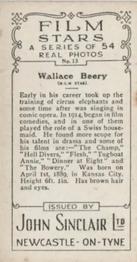1934 John Sinclair Film Stars #13 Wallace Beery Back