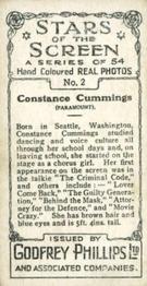 1934 Godfrey Phillips Stars of the Screen #2 Constance Cummings Back