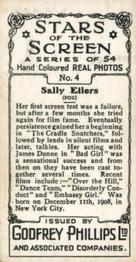 1934 Godfrey Phillips Stars of the Screen #4 Sally Eilers Back