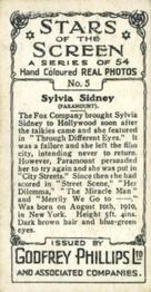 1934 Godfrey Phillips Stars of the Screen #5 Sylvia Sidney Back