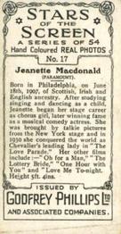 1934 Godfrey Phillips Stars of the Screen #17 Jeanette MacDonald Back