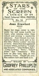 1934 Godfrey Phillips Stars of the Screen #18 Joan Crawford Back