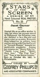 1934 Godfrey Phillips Stars of the Screen #23 Janet Gaynor Back