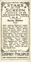 1934 Godfrey Phillips Stars of the Screen #30 Karen Morley Back