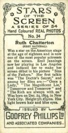 1934 Godfrey Phillips Stars of the Screen #34 Ruth Chatterton Back
