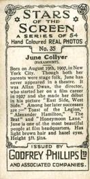 1934 Godfrey Phillips Stars of the Screen #35 June Collyer Back