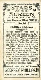 1934 Godfrey Phillips Stars of the Screen #44 Phillips Holmes Back
