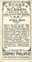 1934 Godfrey Phillips Stars of the Screen #50 Evelyn Brent Back