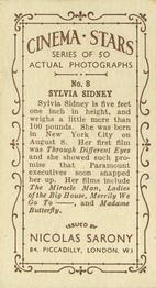 1933 Nicolas Sarony Cinema Stars #8 Sylvia Sidney Back