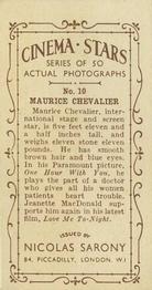 1933 Nicolas Sarony Cinema Stars #10 Maurice Chevalier Back