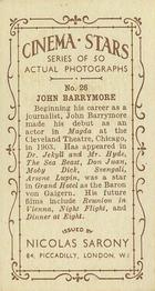 1933 Nicolas Sarony Cinema Stars #26 John Barrymore Back