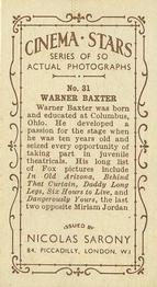 1933 Nicolas Sarony Cinema Stars #31 Warner Baxter Back