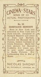 1933 Nicolas Sarony Cinema Stars #32 Constance Bennett Back