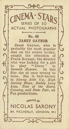 1933 Nicolas Sarony Cinema Stars #49 Janet Gaynor Back