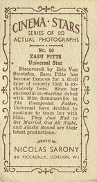 1933 Nicolas Sarony Cinema Stars #50 Zasu Pitts Back