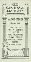 1932 British American Tobacco Cinema Artistes #25 Jackie Cooper Back