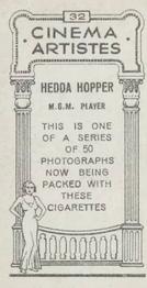 1932 British American Tobacco Cinema Artistes #32 Hedda Hopper Back