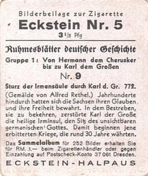 1934 Ruhmesblatter Deutscher Geschichte (Glory Pages of German History) #9 Sturz der Irmensäule durch Karl d. Gr. 772. Back