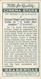 1931 Wills's Cinema Stars 3rd Series #2 Conrad Nagel / Genevieve Tobin Back