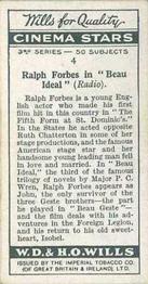 1931 Wills's Cinema Stars 3rd Series #4 Ralph Forbes Back