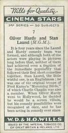 1931 Wills's Cinema Stars 3rd Series #7 Oliver Hardy / Stan Laurel Back