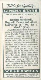 1931 Wills's Cinema Stars 3rd Series #25 Jeanette MacDonald / Reginald Denny / Alison Skipworth Back