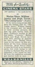 1931 Wills's Cinema Stars 3rd Series #41 Marian Nixon / William Janney / Hugh Trevor Back