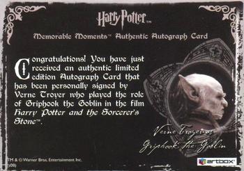 2009 Artbox Harry Potter Memorable Moments Series 2 - Autographs #NNO Verne Troyer Back