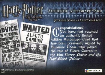 2009 Artbox Harry Potter and the Half-Blood Prince - Autographs #NNO Suzanne Toase Back