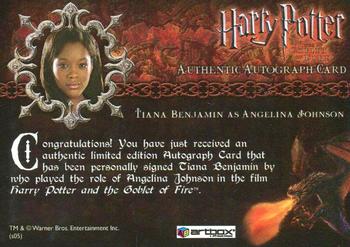 2005 ArtBox Harry Potter and the Goblet of Fire - Autographs #NNO Tiana Benjamin Back