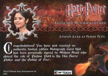 2006 Artbox Harry Potter and the Goblet of Fire Update - Autographs #NNO Afshan Azad Back
