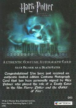 2006 Artbox Harry Potter and the Goblet of Fire Update - Costumes Autographs #DE2 Alex Palmer Back