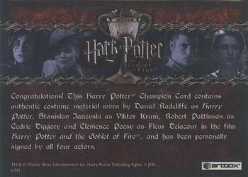 2006 Artbox Harry Potter and the Goblet of Fire Update - Costumes Autographs #ChampionsQuad Daniel Radcliffe / Stanislav Ianevski / Clemence Poesy / Robert Pattinson Back