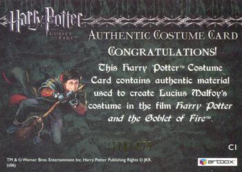 2006 Artbox Harry Potter and the Goblet of Fire Update - Costume Cards #C1 Jason Isaacs as Lucius Malfoy Back